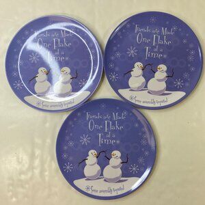 Set Of 3 Melamine Snowman "Friends Are Made One Flake At A Time" 9.75" Plates